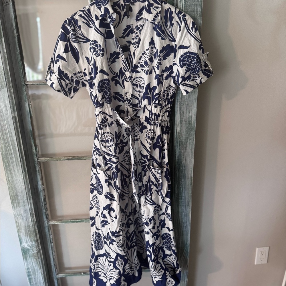 Floral Print Dress in Blue and White